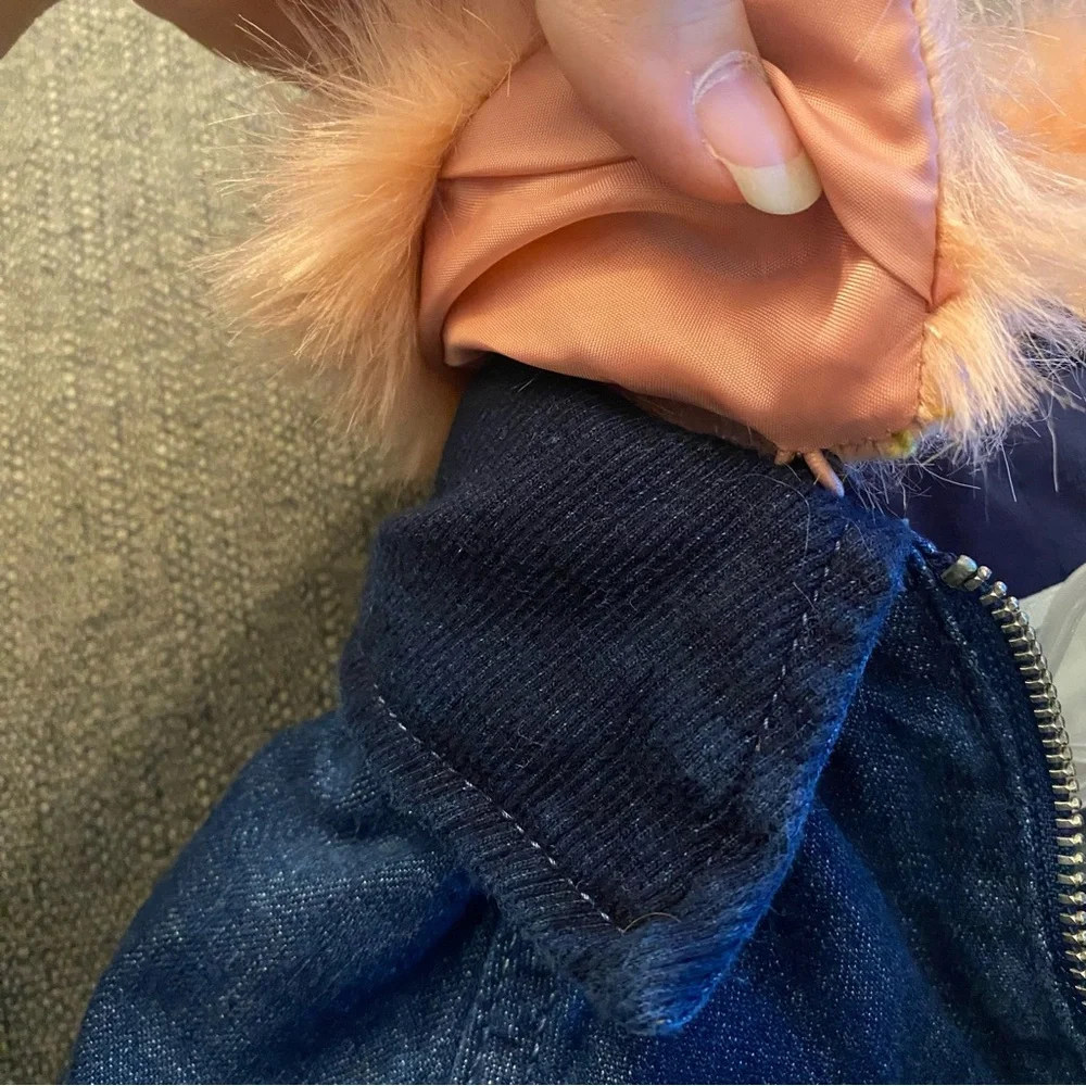 Gymboree Baby Girl Jean Jacket Lined Coat With Removable Pink Fur Collar 6-12M